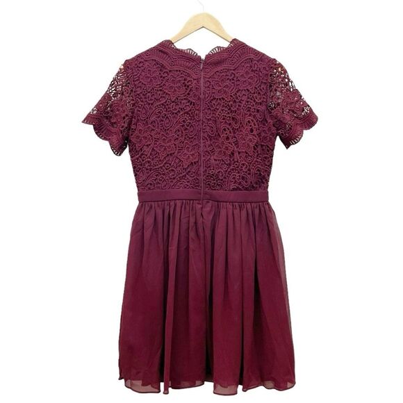 Lulus Angel in Disguise Burgundy Lace Short Skater Dress Women’s Size Medium - Picture 3 of 13
